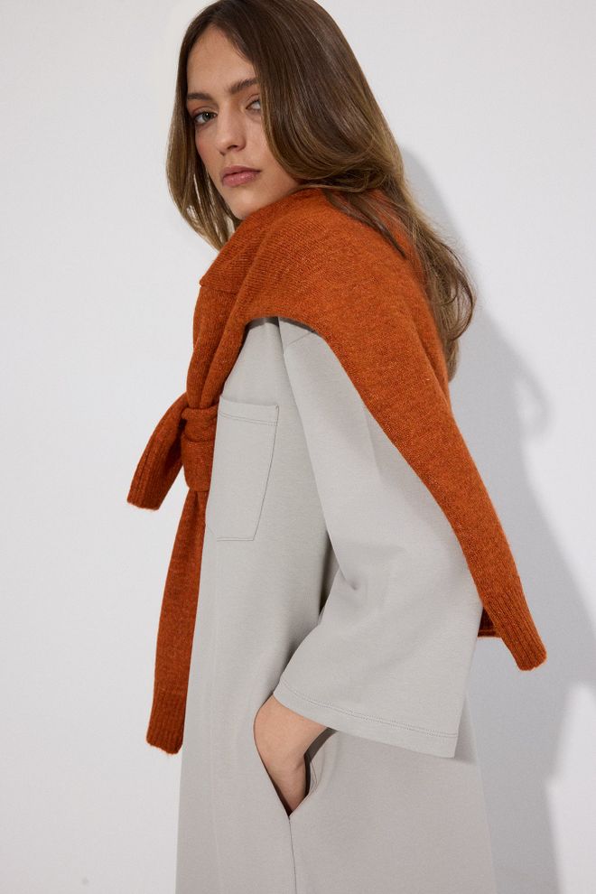 Touche Prive Beige Casual Modest Shift Dress With High Neck Wholesale Clothing Modest