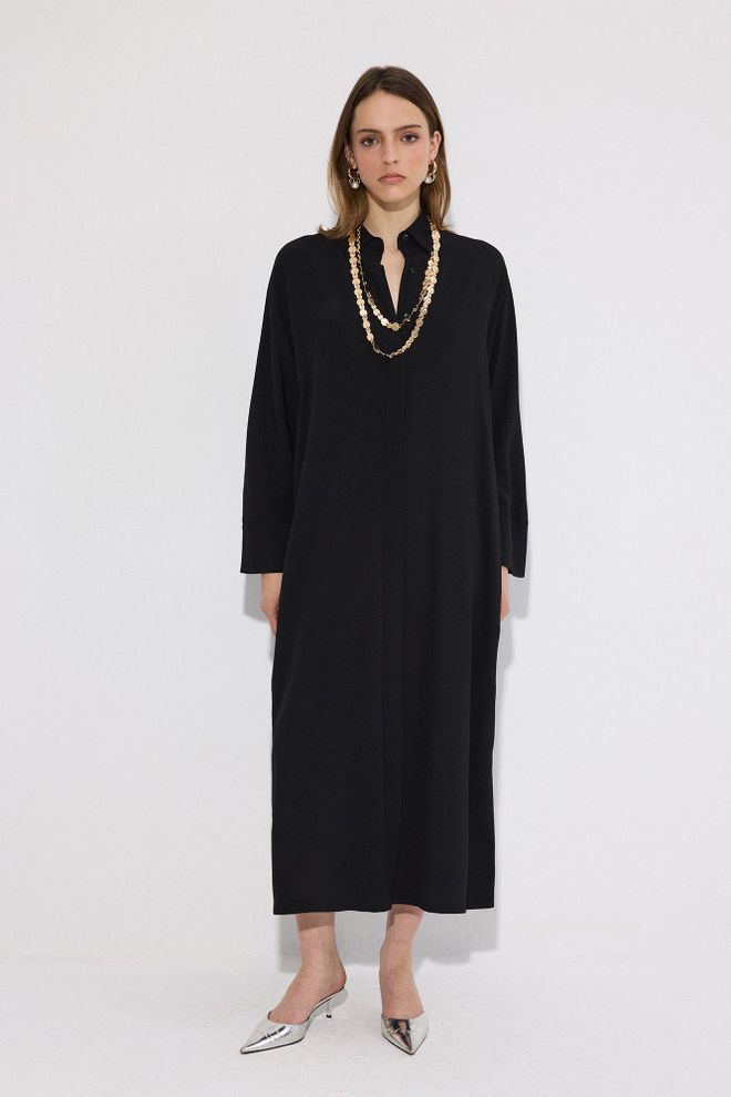 Touche Prive Chemise Noire Formelle Grande Taille Col Grand père Vêtements en gros Modeste