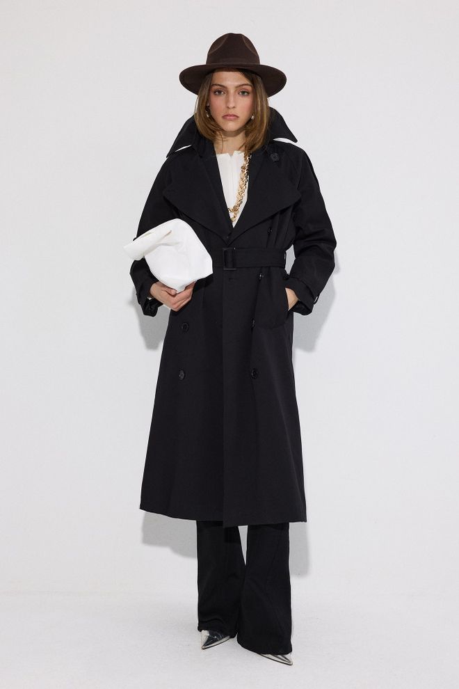 Touche Prive Black Trenchcoat Elegant Single Breasted Buttoned Wholesale Clothing 5