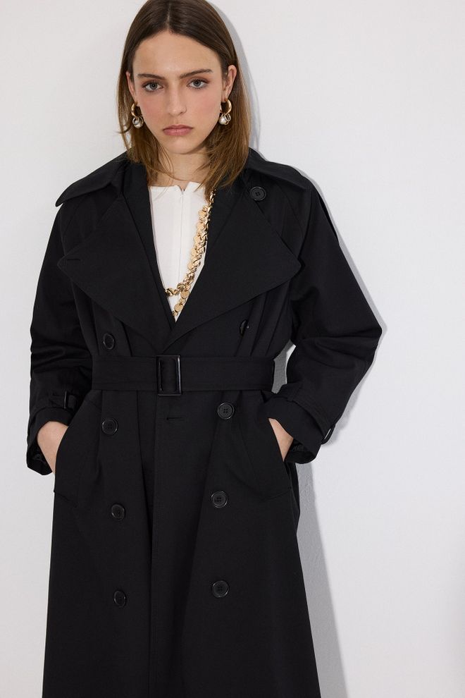 Touche Prive Black Trenchcoat Elegant Single Breasted Buttoned Wholesale Clothing Spring