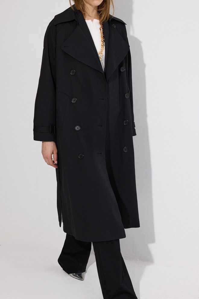 Touche Prive Black Trenchcoat Elegant Single Breasted Buttoned Wholesale Clothing 1