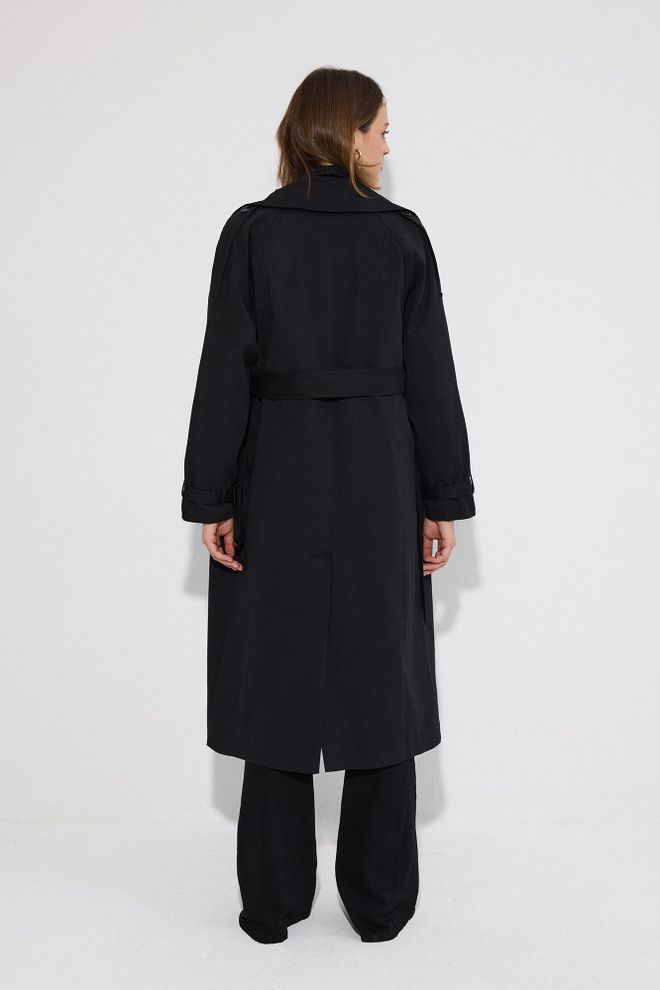 Touche Prive Black Trenchcoat Elegant Single Breasted Buttoned Wholesale Clothing Work