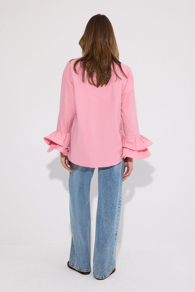 Touche Prive Pink Casual Elegant Preppy Shirt With Ruffle Sleeves Wholesale Clothing Spring