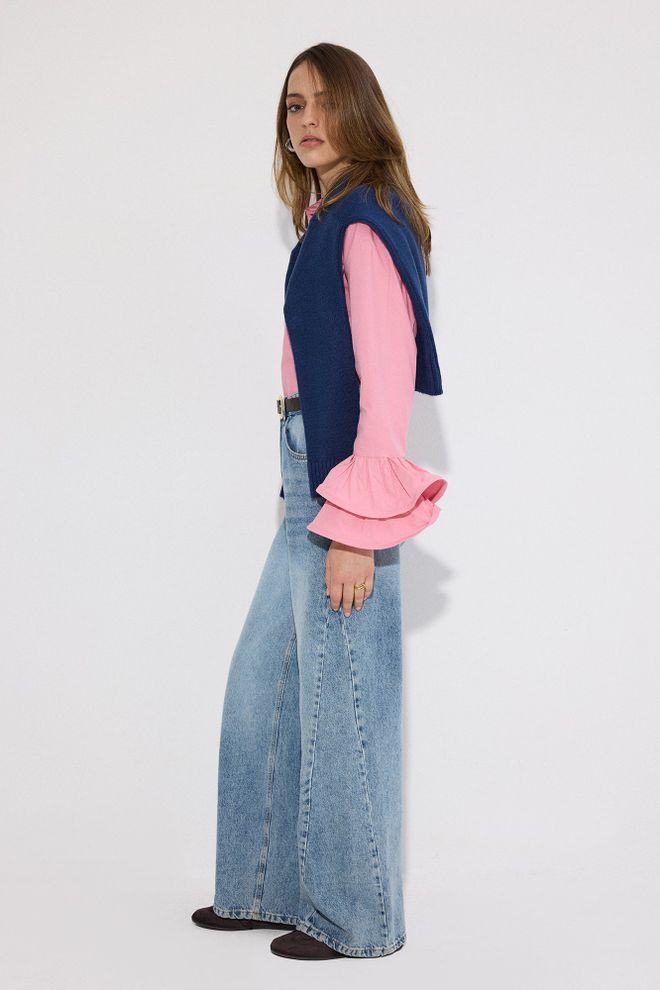 Touche Prive Chemise Rose Décontractée Élégante Preppy À Manches À Volants Vêtements en gros Décontracté