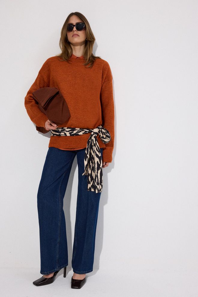 Touche Prive Orange Oversized Fit Sweater With Round Neck Wholesale Clothing Vintage