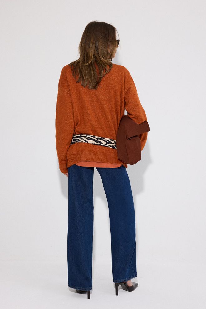 Touche Prive Orange Oversized Fit Sweater With Round Neck Wholesale Clothing Lounge