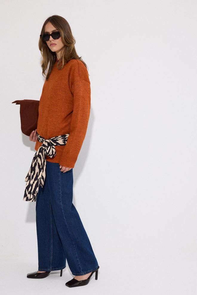 Touche Prive Orange Oversized Fit Sweater With Round Neck Wholesale Clothing Spring