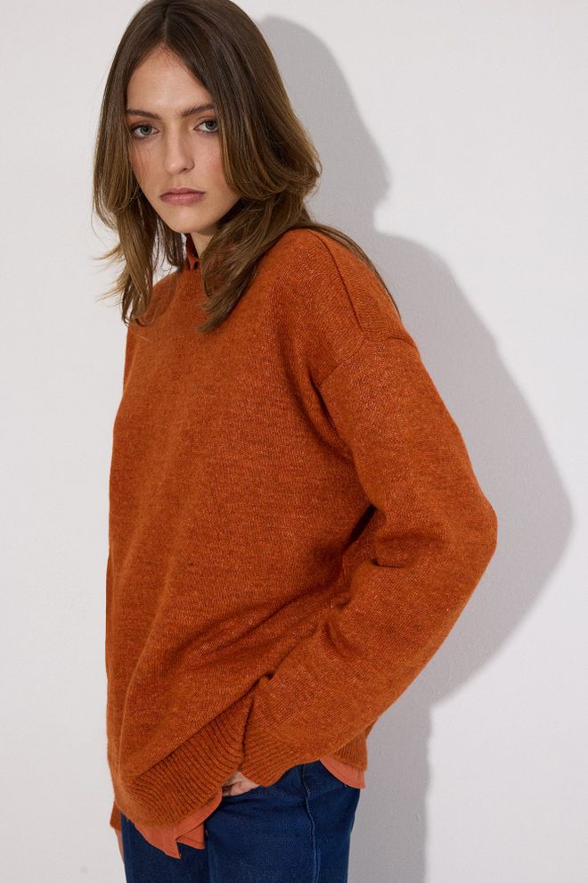 Touche Prive Orange Oversized Fit Sweater With Round Neck Wholesale Clothing Casual