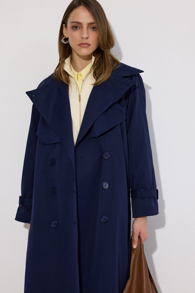 Touche Prive Navy Blue Trenchcoat Elegant & Versatile Buttoned Design Wholesale Clothing 1