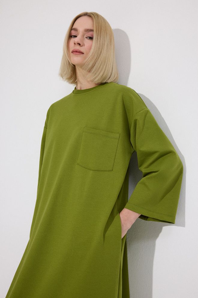 Touche Prive Green Maxi Sweater Dress With 3/4 Sleeves Wholesale Clothing Spring