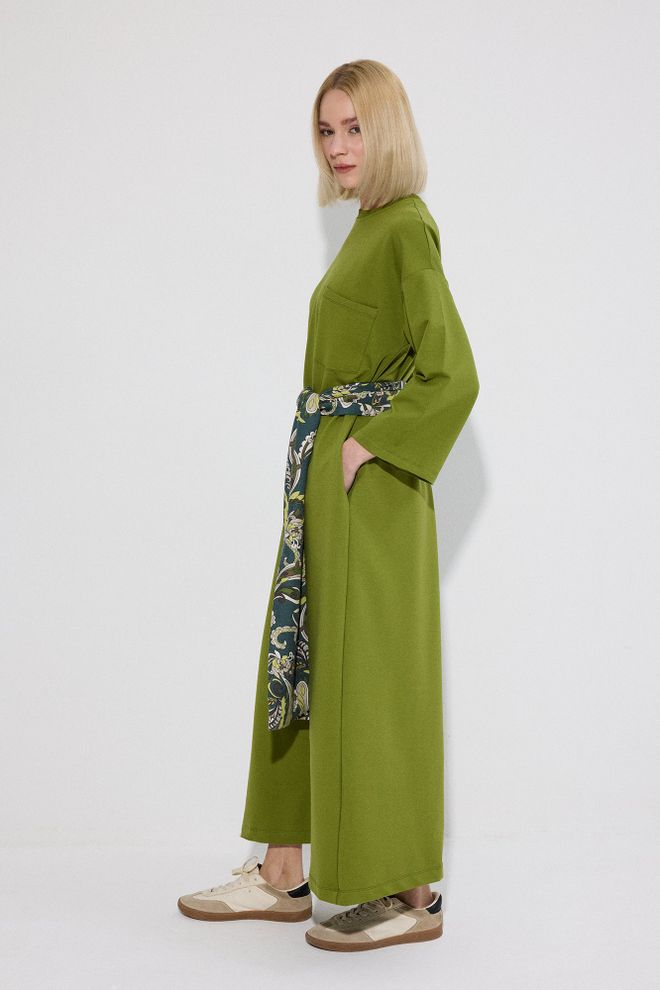 Touche Prive Green Maxi Sweater Dress With 3/4 Sleeves Wholesale Clothing Casual
