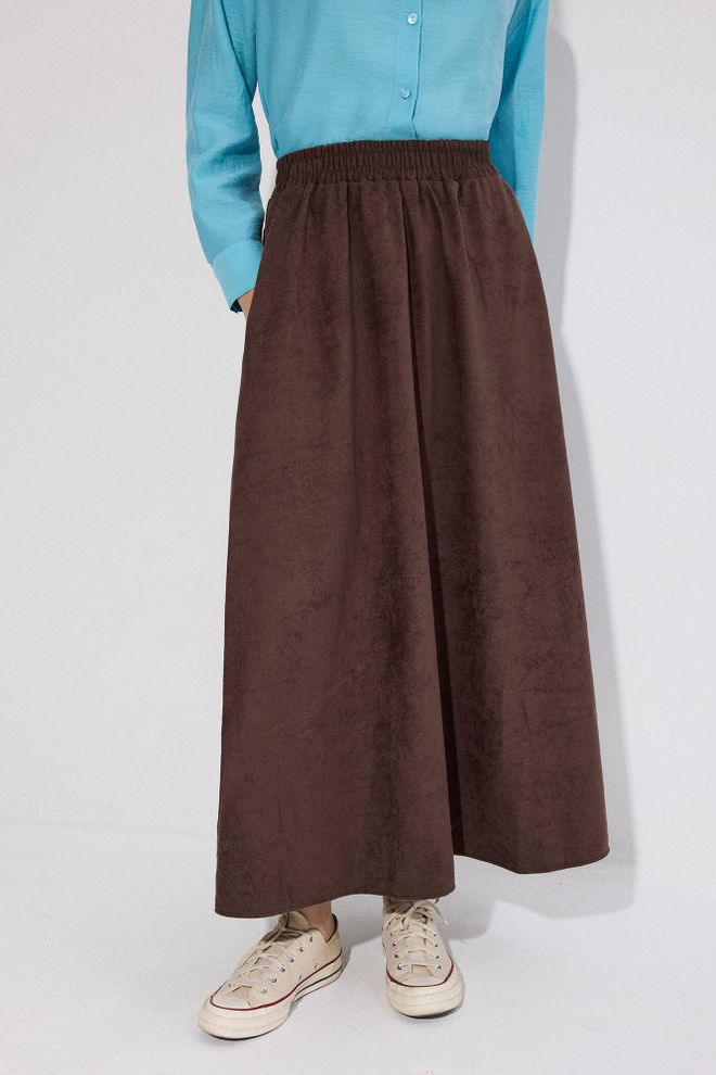Touche Prive Brown A Line Maxi Skirt With High Waist Wholesale Clothing Modest