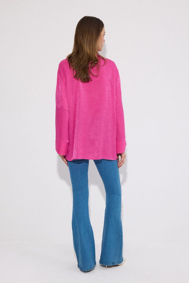Touche Prive Fuchsia Oversized Polo Neck Buttoned Shirt Wholesale Clothing 5
