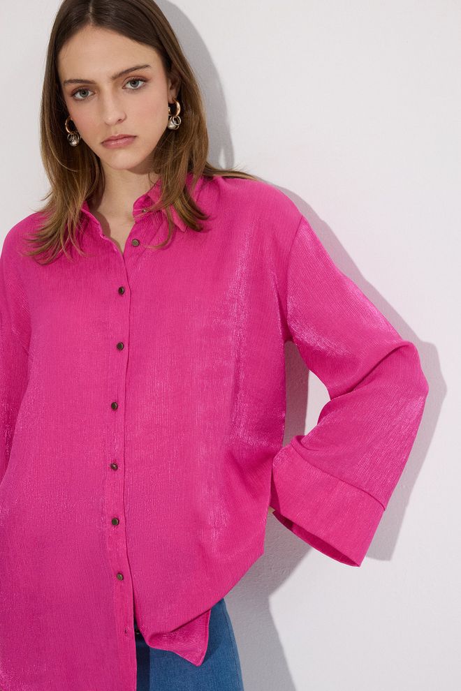 Touche Prive Fuchsia Oversized Polo Neck Buttoned Shirt Wholesale Clothing Lounge