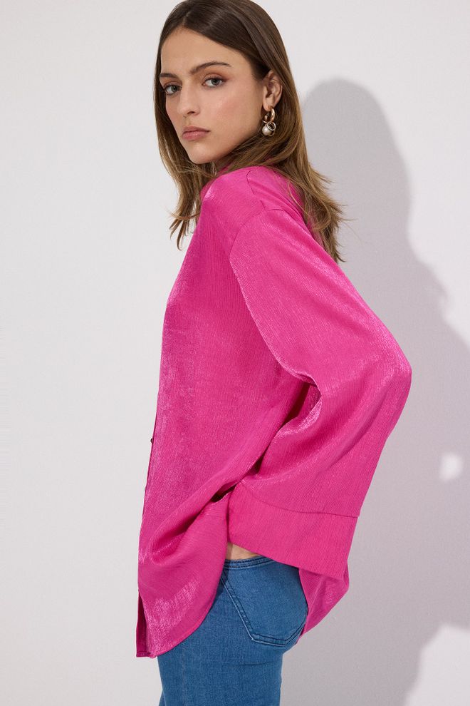 Touche Prive Fuchsia Oversized Polo Neck Buttoned Shirt Wholesale Clothing Formal