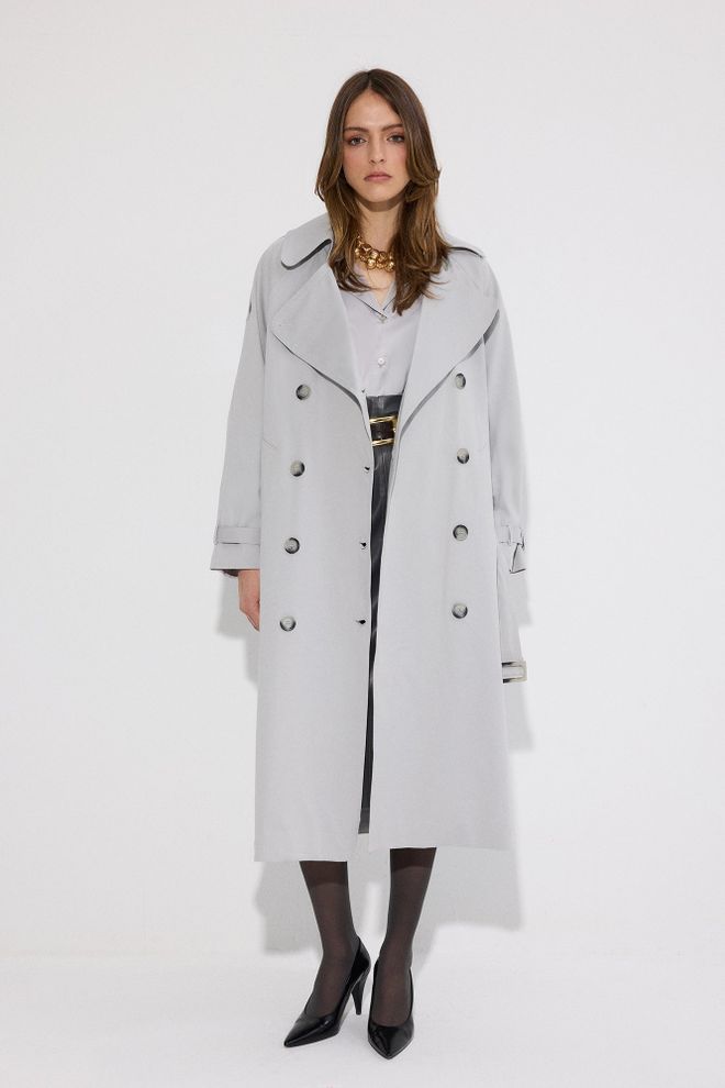 Touche Prive Grey Trenchcoat Classic Single Breasted Elegance Wholesale Clothing Vintage