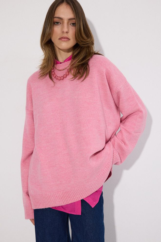 Touche Prive Pink Sweater Oversized Casual Crew Neck Wholesale Clothing Lounge