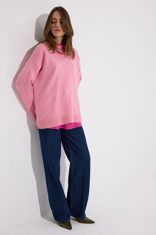 Touche Prive Pink Sweater Oversized Casual Crew Neck Wholesale Clothing Casual