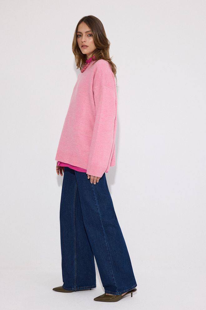 Touche Prive Pink Sweater Oversized Casual Crew Neck Wholesale Clothing Spring