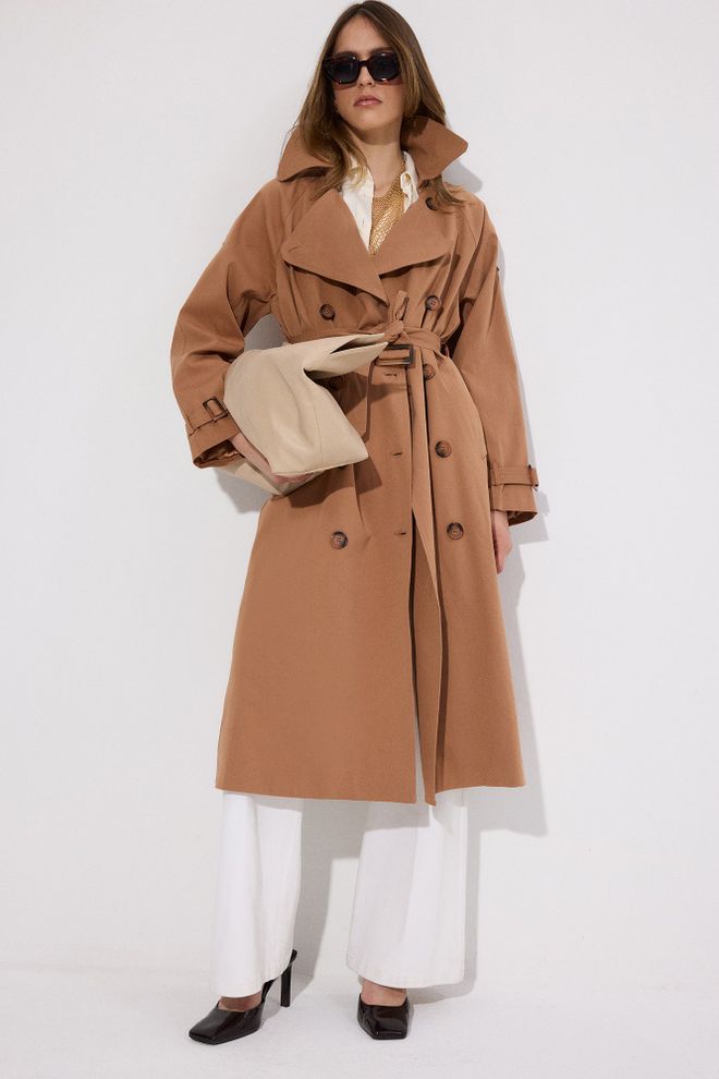 Touche Prive Brown Elegant Trenchcoat Wholesale Clothing Casual