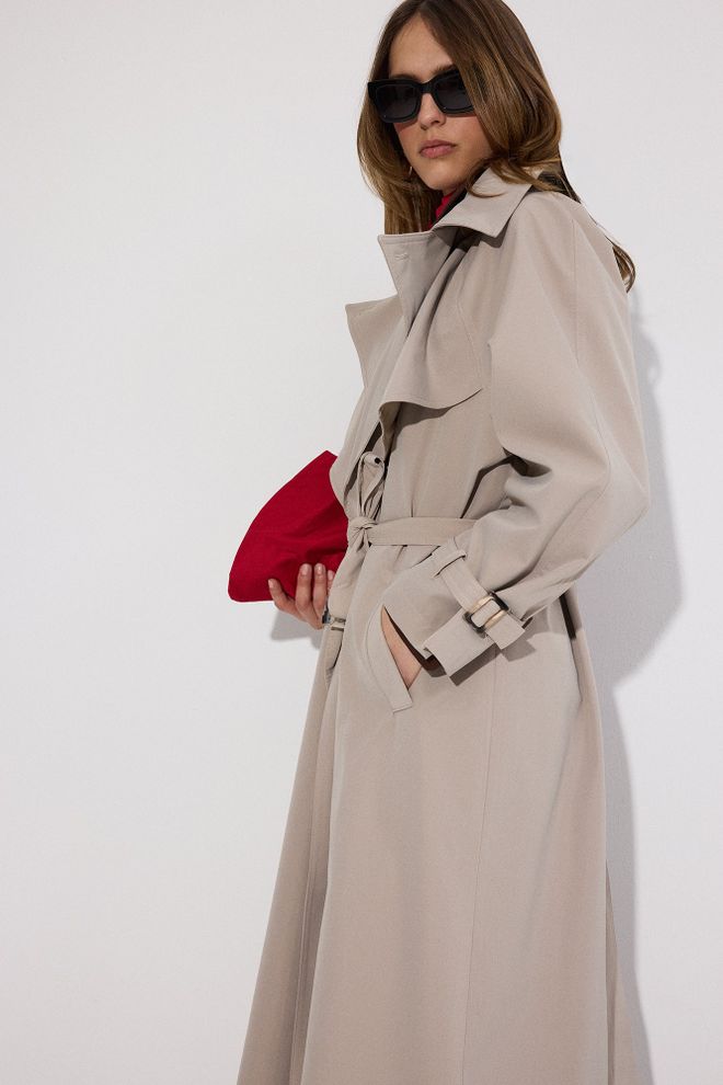 Touche Prive Beige Trenchcoat Elegant Single Breasted Wrapover Wholesale Clothing Work