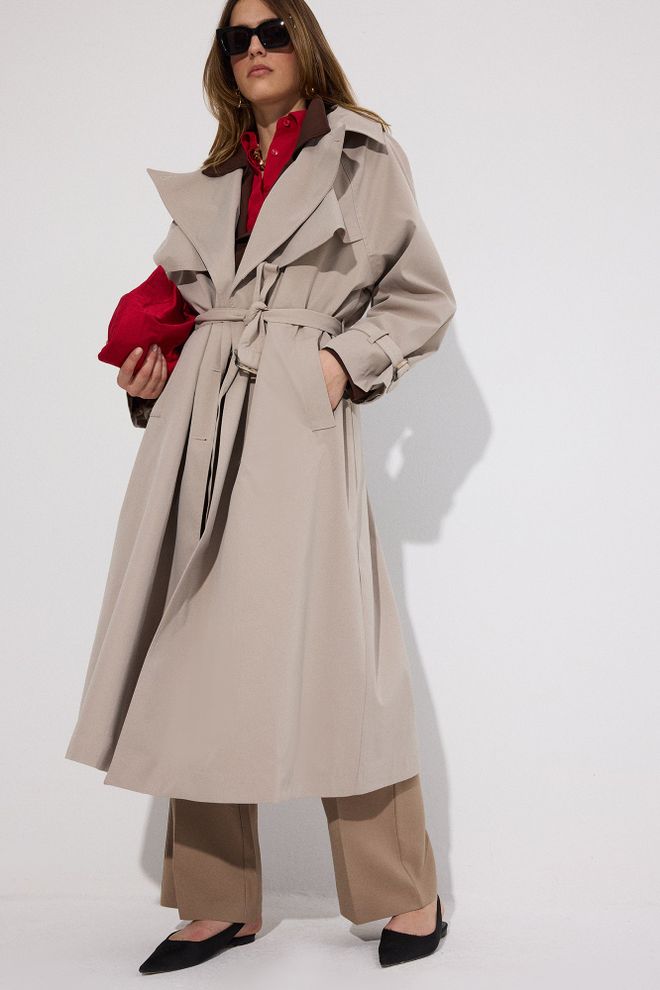 Touche Prive Gabardina Beige Elegante De Un Solo Pecho Envolvente Ropa al por mayor Casual