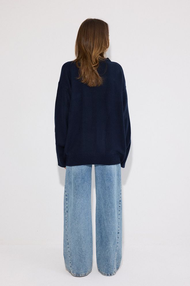 Touche Prive Navy Blue Sweater Oversized Fit Round Neck Wholesale Clothing Lounge