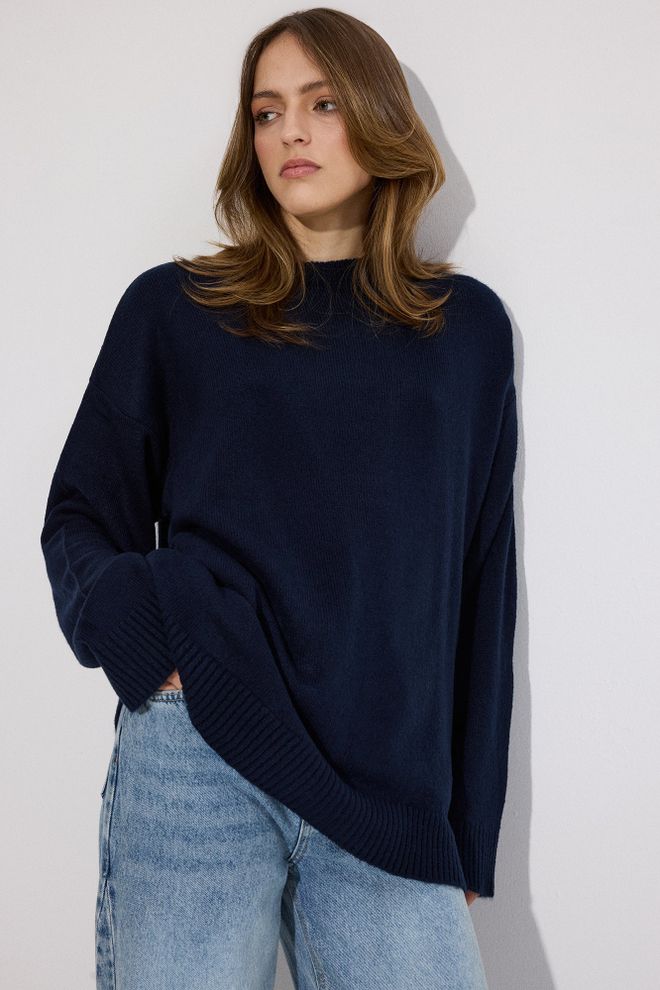 Touche Prive Navy Blue Sweater Oversized Fit Round Neck Wholesale Clothing 1