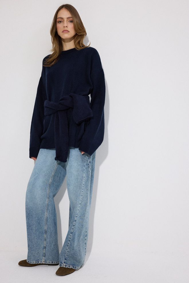 Touche Prive Navy Blue Sweater Oversized Fit Round Neck Wholesale Clothing Casual