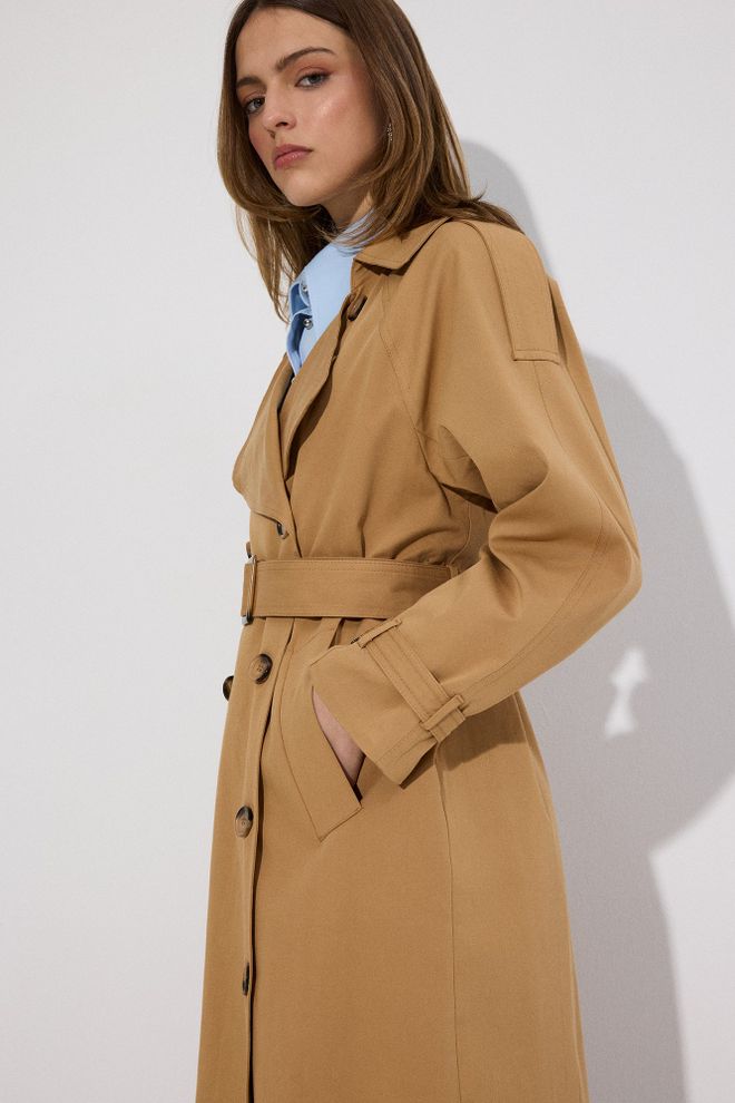 Touche Prive Khaki Trenchcoat Classic Elegant Buttoned Design Wholesale Clothing Work