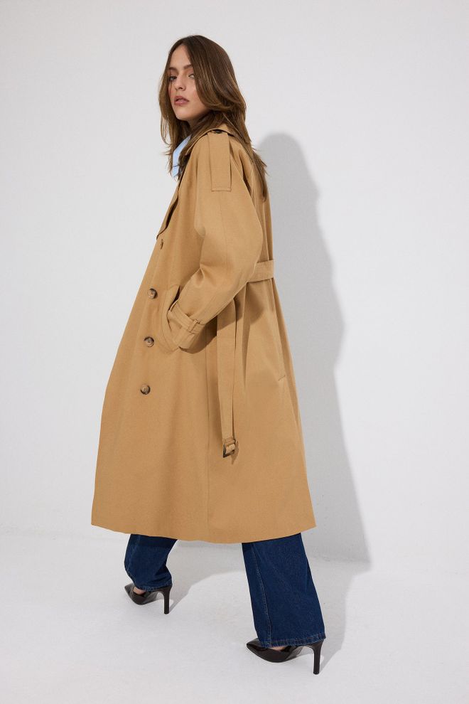 Touche Prive Khaki Trenchcoat Classic Elegant Buttoned Design Wholesale Clothing Casual