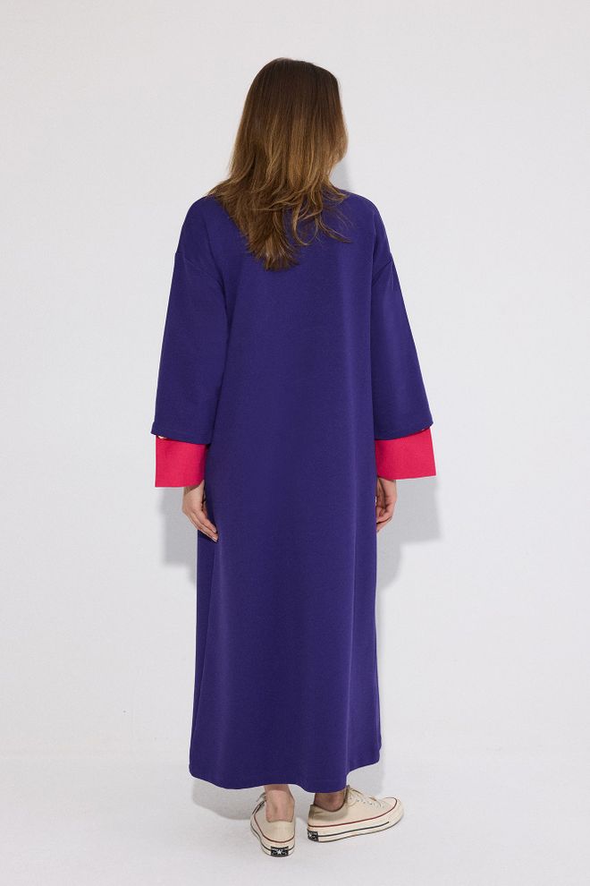 Touche Prive Purple Maxi Shift Dress With 3/4 Straight Sleeves Wholesale Clothing Spring