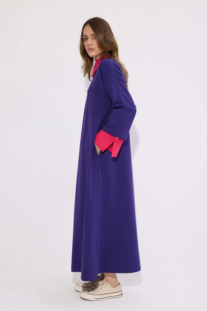 Touche Prive Purple Maxi Shift Dress With 3/4 Straight Sleeves Wholesale Clothing 1