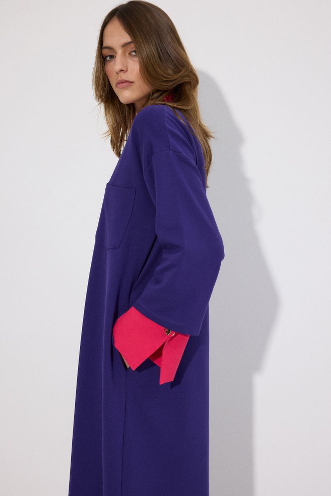 Touche Prive Purple Maxi Shift Dress With 3/4 Straight Sleeves Wholesale Clothing Casual