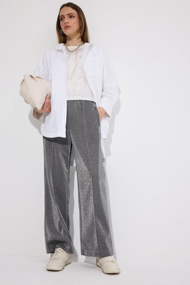 Touche Prive Grey Palazzo Pants With Wide Leg And Slant Pockets Wholesale Clothing Spring