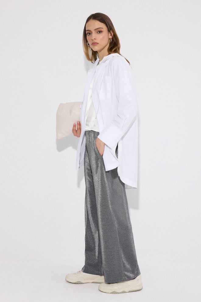 Touche Prive Grey Palazzo Pants With Wide Leg And Slant Pockets Wholesale Clothing Glam