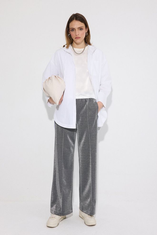 Touche Prive Grey Palazzo Pants With Wide Leg And Slant Pockets Wholesale Clothing Work