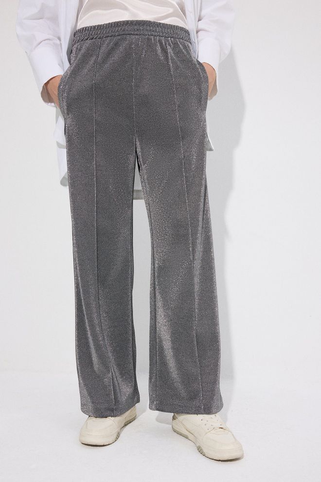 Touche Prive Grey Palazzo Pants With Wide Leg And Slant Pockets Wholesale Clothing 1