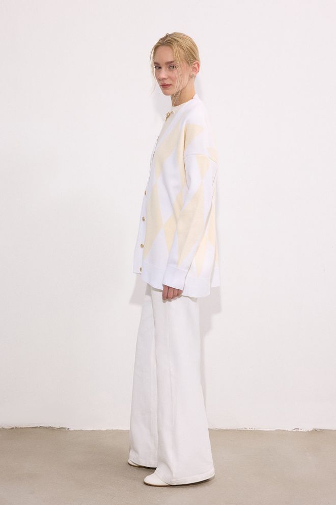 Touche Prive Cardigan Bianco A Quadri Vestibilità Oversize Abbigliamento all'ingrosso Casuale