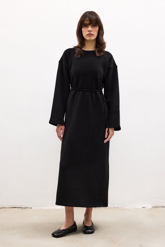 Touche Prive Elegant Black Sweater Dress With Round Neck Wholesale Clothing 1