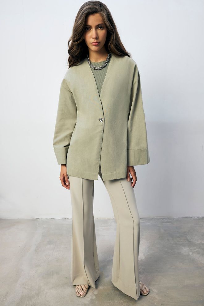 Touche Prive Khaki Elegant Oversized Single Breasted Blazer Jacket Wholesale Clothing 1