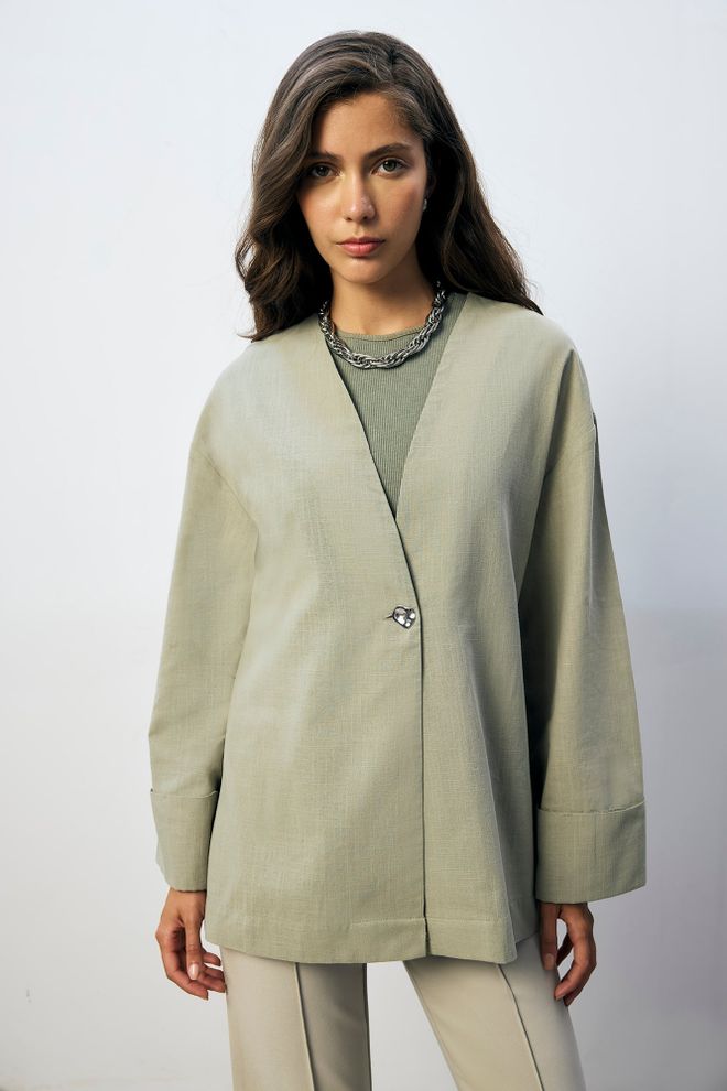 Touche Prive Khaki Elegant Oversized Single Breasted Blazer Jacket Wholesale Clothing Lounge