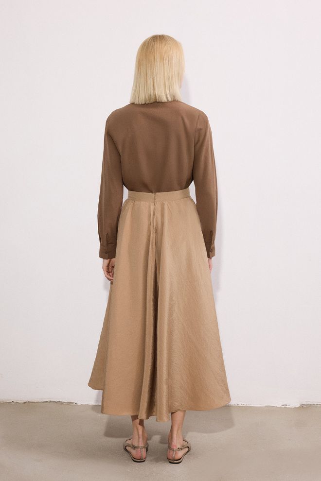 Touche Prive Falda Acampanada Maxi Beige Cintura Alta Con Cremallera Ropa al por mayor Casual