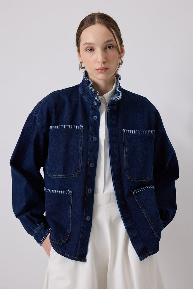 Touche Prive Blue Casual Vintage Overshirt Jacket Wholesale Clothing Lounge
