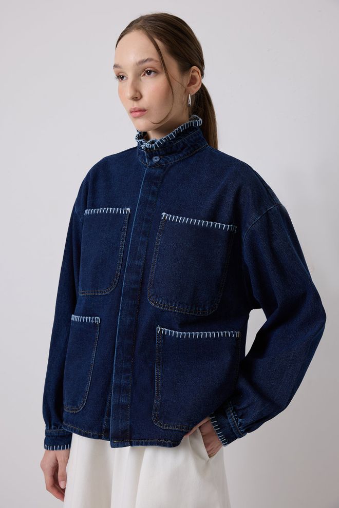 Touche Prive Blue Casual Vintage Overshirt Jacket Wholesale Clothing 1