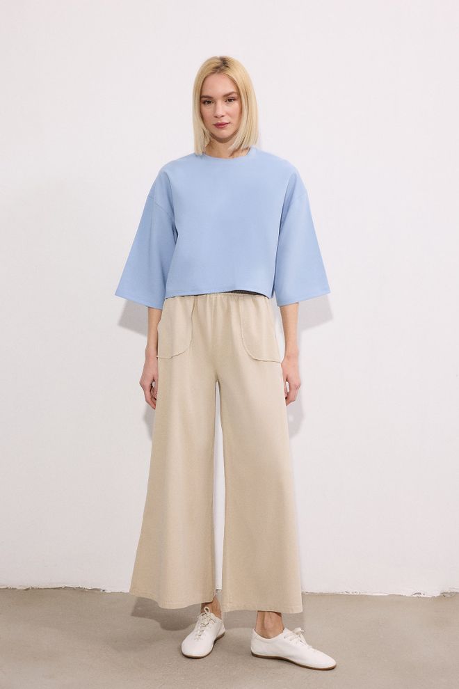 Touche Prive Beige Casual Modest Palazzo Pants Wholesale Clothing Casual