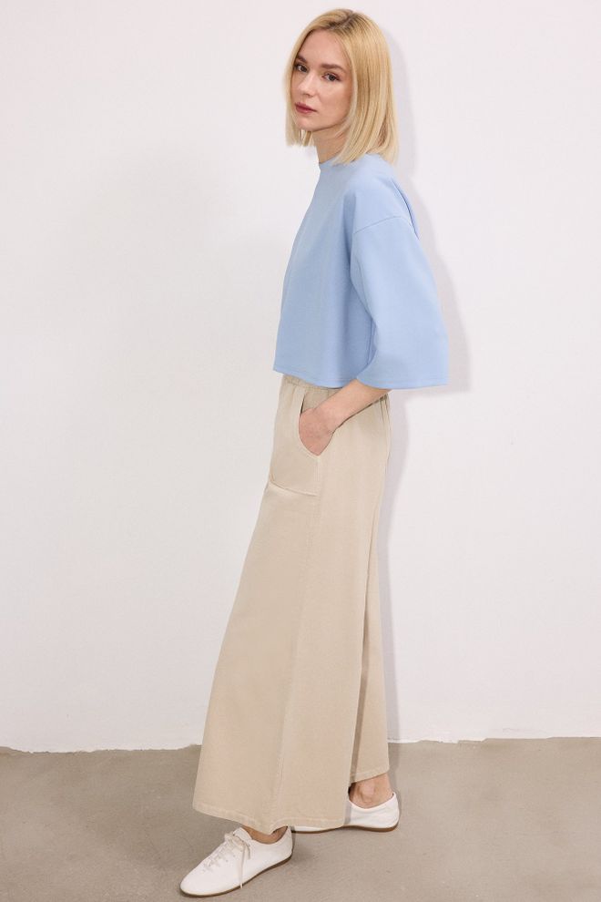 Touche Prive Beige Casual Modest Palazzo Pants Wholesale Clothing Spring