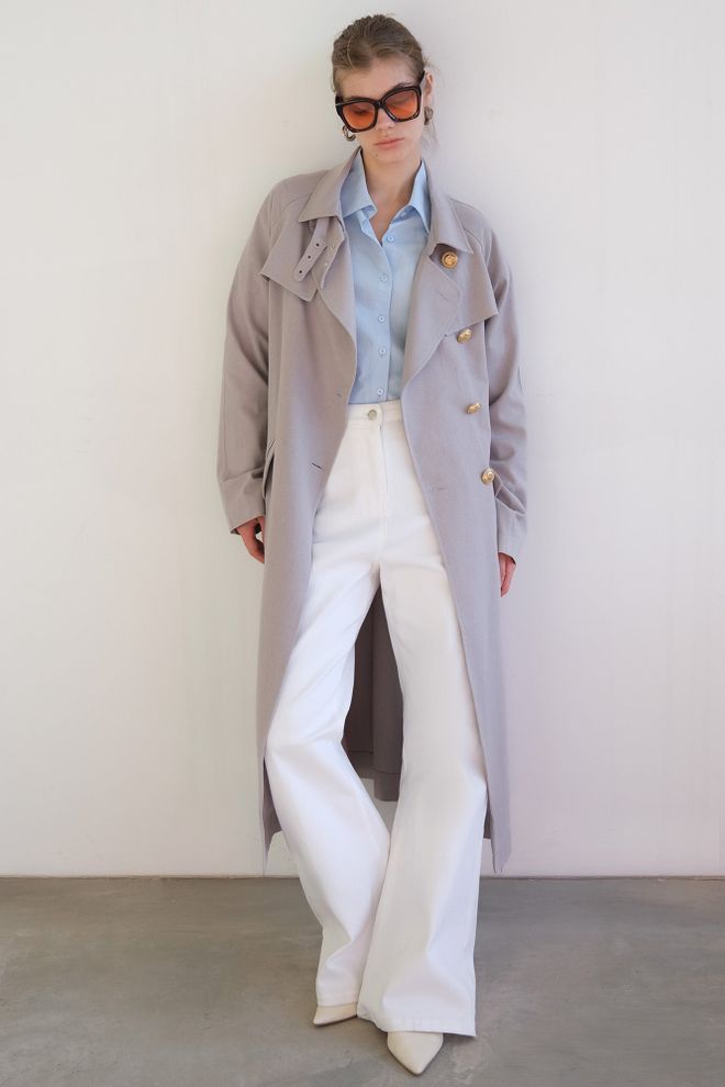 Touche Prive Grey Elegant Retro Formal Vintage Casual Trenchcoat Wholesale Clothing Casual