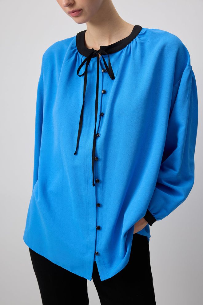 Touche Prive Blue Modest Elegant Casual Shirt Wholesale Clothing Casual