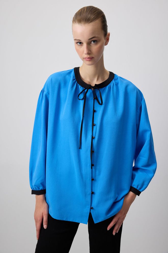 Touche Prive Blue Modest Elegant Casual Shirt Wholesale Clothing Work